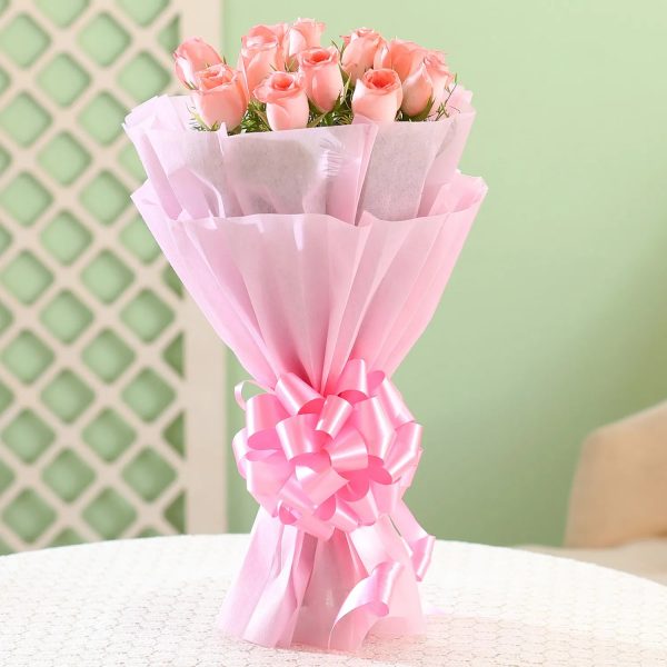 Elegance 12 Pink Roses Bouquet Flowersbd 3289